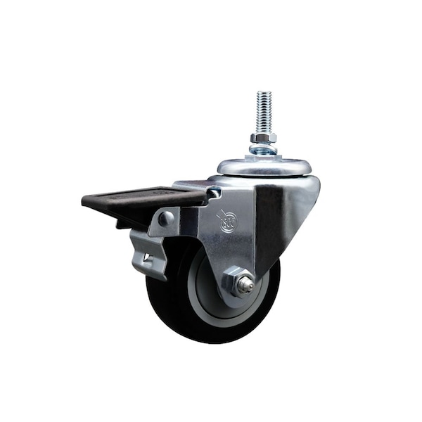 Service Caster 3 Inch Black Polyurethane 38 Inch Threaded Stem Caster with Brake SCC-TS20S314-PPUB-BLK-PLB-381615 - main